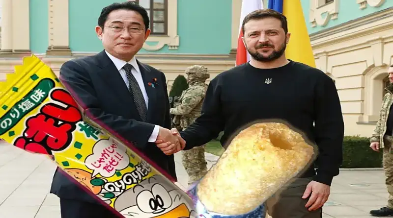 Primer ministro japonés le regala un snack barato al presidente de Ucrania